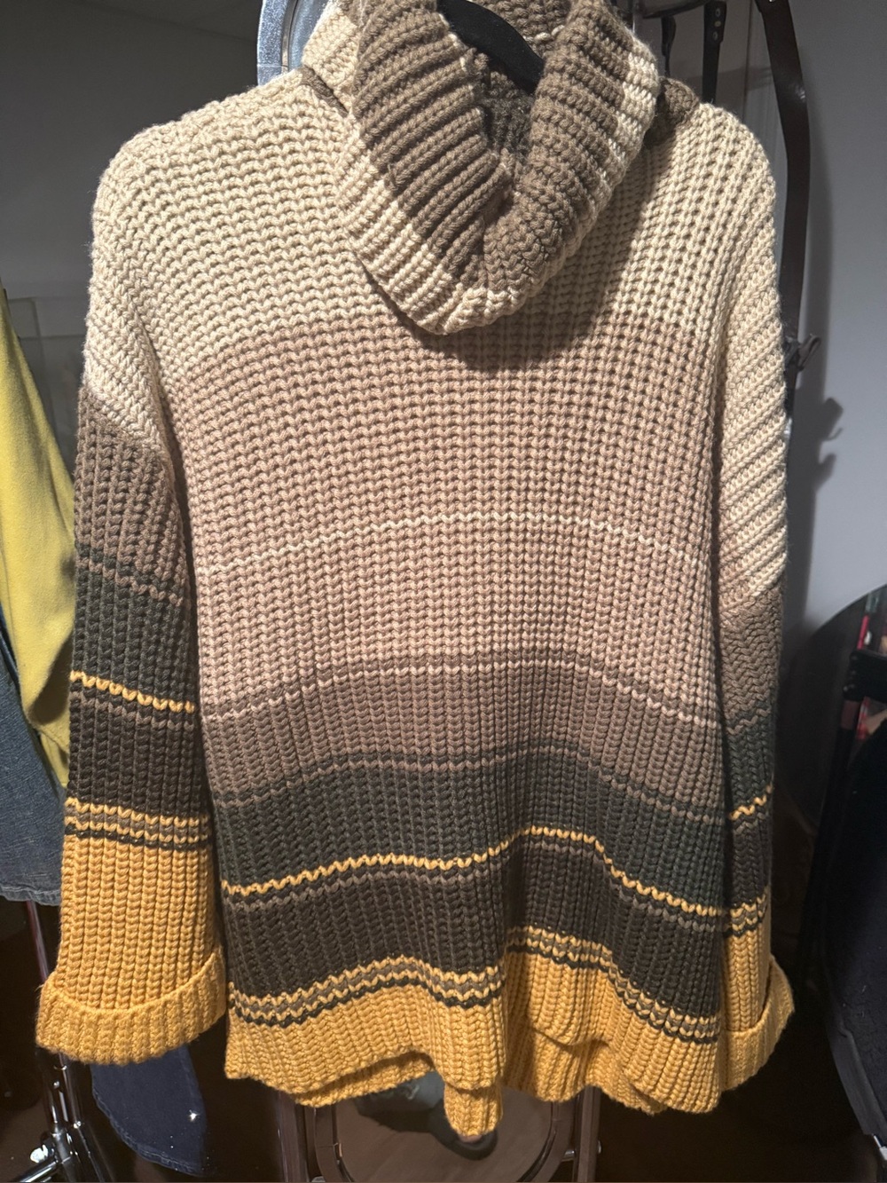 DAVI AND DANI Cozy Striped Turtleneck Sweater in Beige, Olive & Mustard